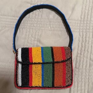 Anthropologie Striped Beaded Mini Bag